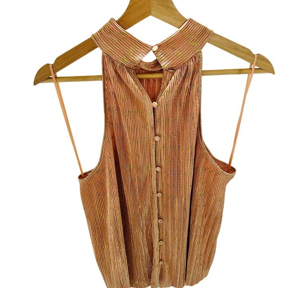 Anthropologie Pink and Gold Shimmery Metallic Halter Blouse- Women's Size Small - Picture 3 of 4